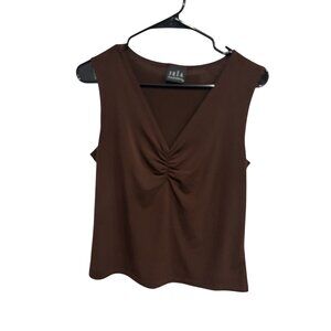 JKLA California Brown Sleeveless V-Neck Ruched Front Top Size Medium Flattering